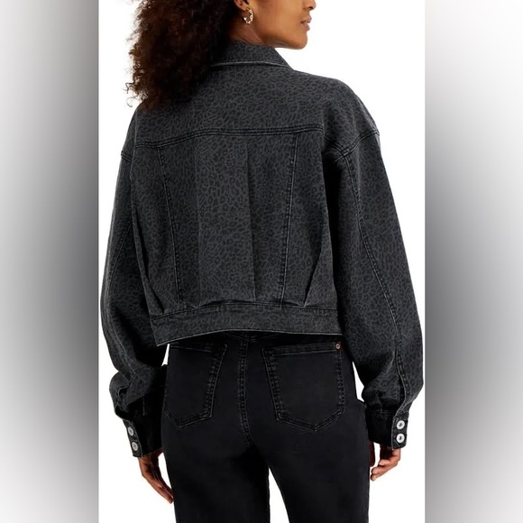 Women's INC Black Cheetah Print Denim Jacket - Picture 2 of 5